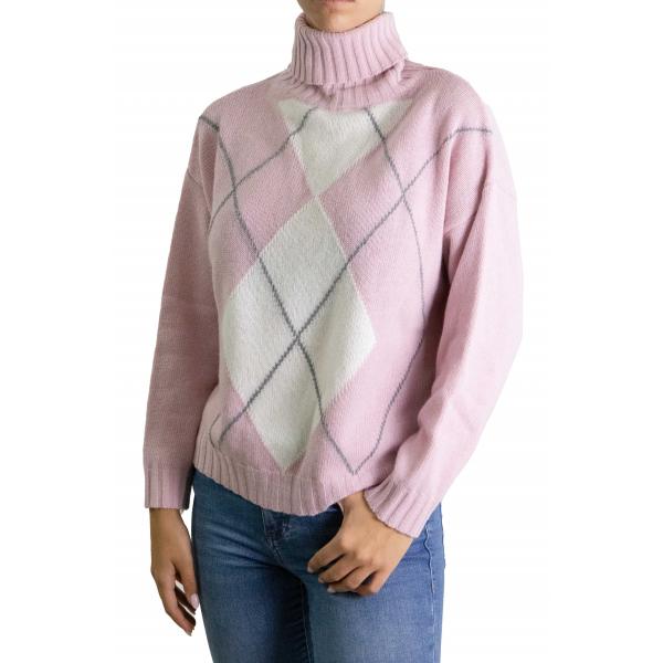 Maglione con rombi bicolore  collo alto misto cashmere